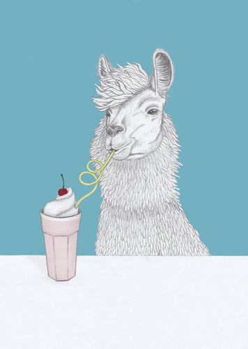 lama with milkshake